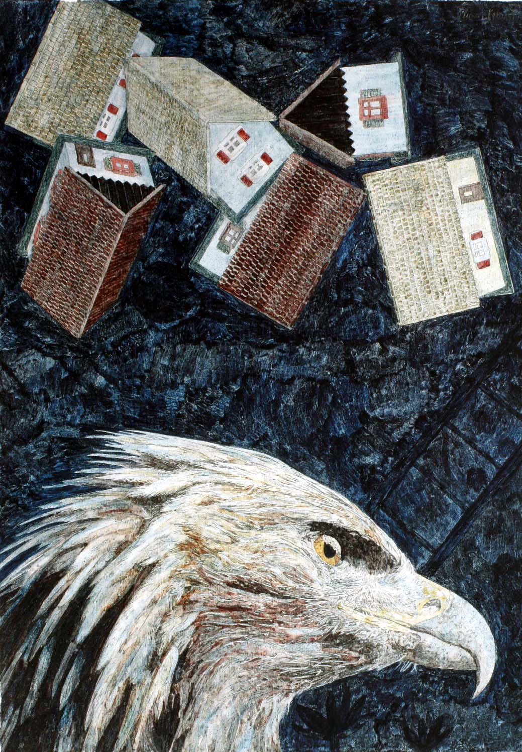 Elmar Peintner - FALLENDE PLASTIKHÄUSER UND KOPF EINES ADLERS