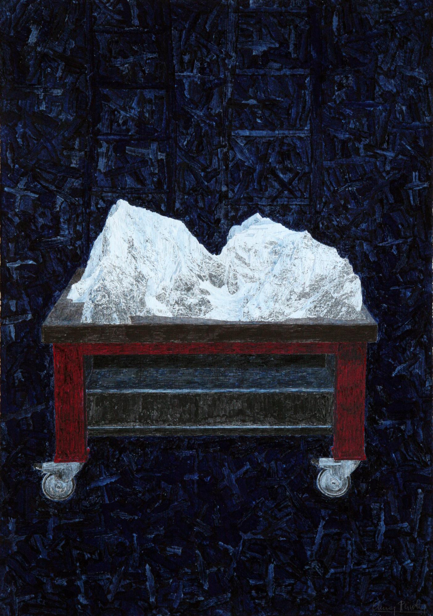 Elmar Peintner - NACHT UND BESCHNEITE BERGE AUF TISCHCHEN  MIT ROLLEN